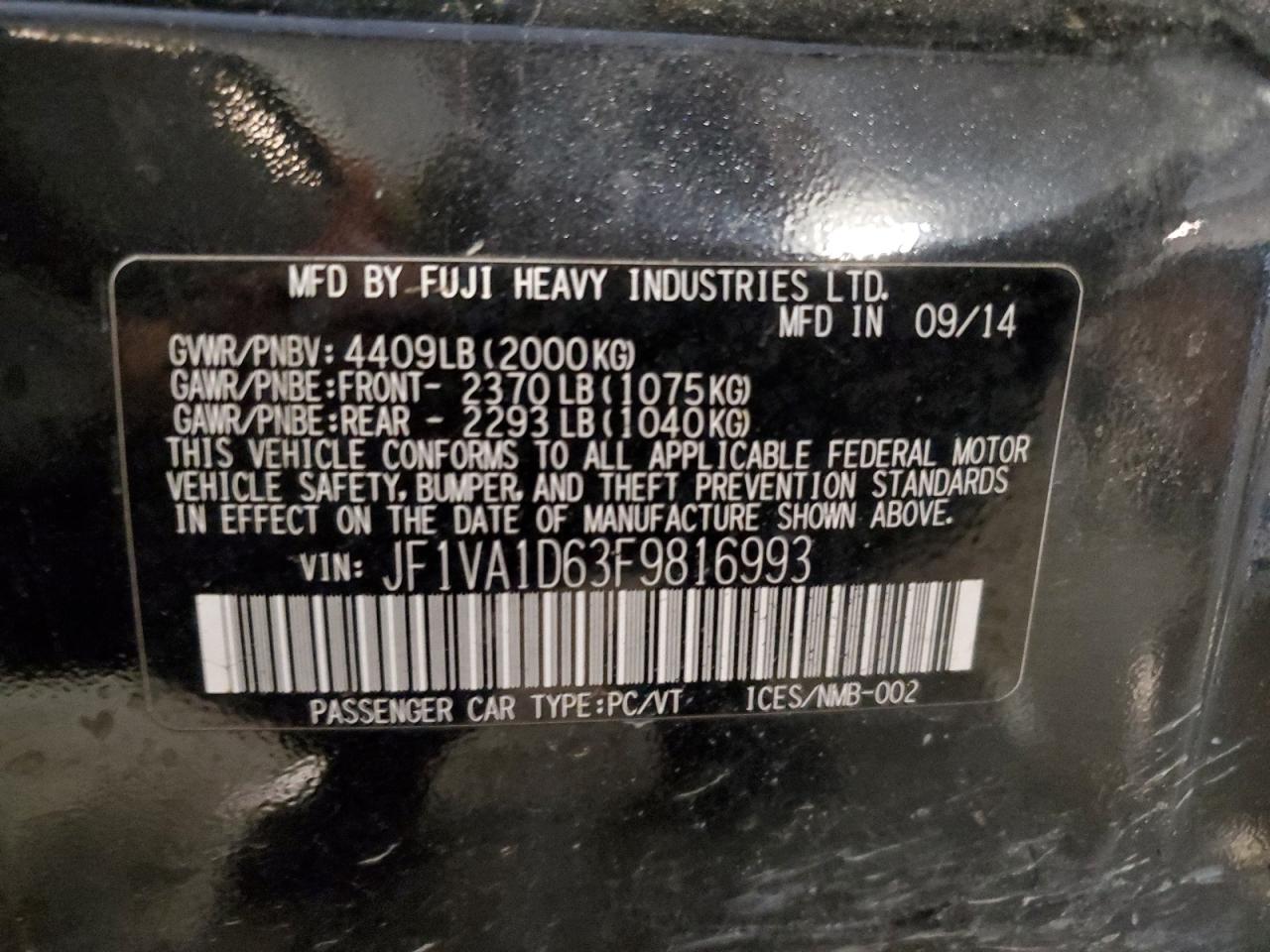 2015 Subaru Wrx Premium VIN: JF1VA1D63F9816993 Lot: 57144565