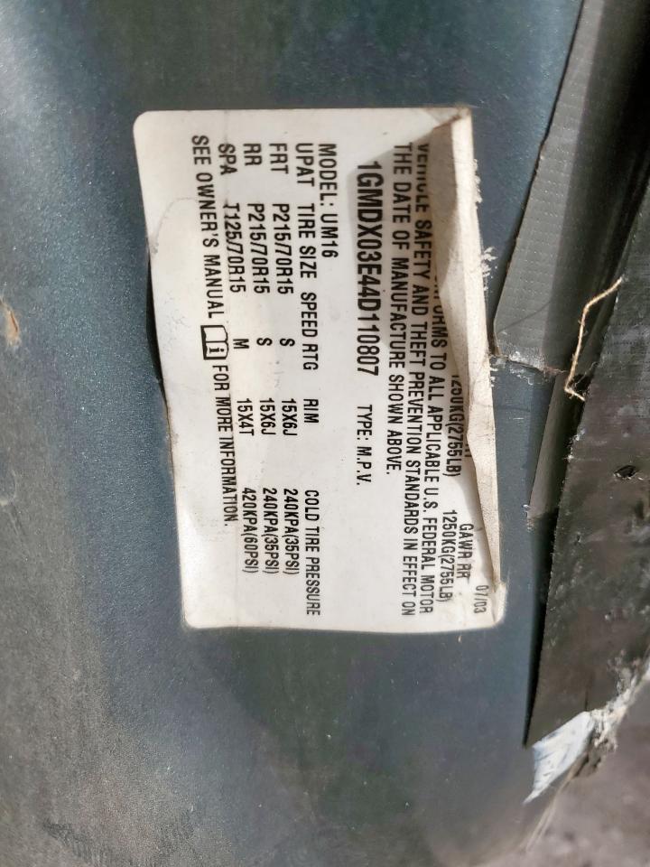 2024 Pontiac Montana VIN: 1GMDX03E44D110807 Lot: 56767165