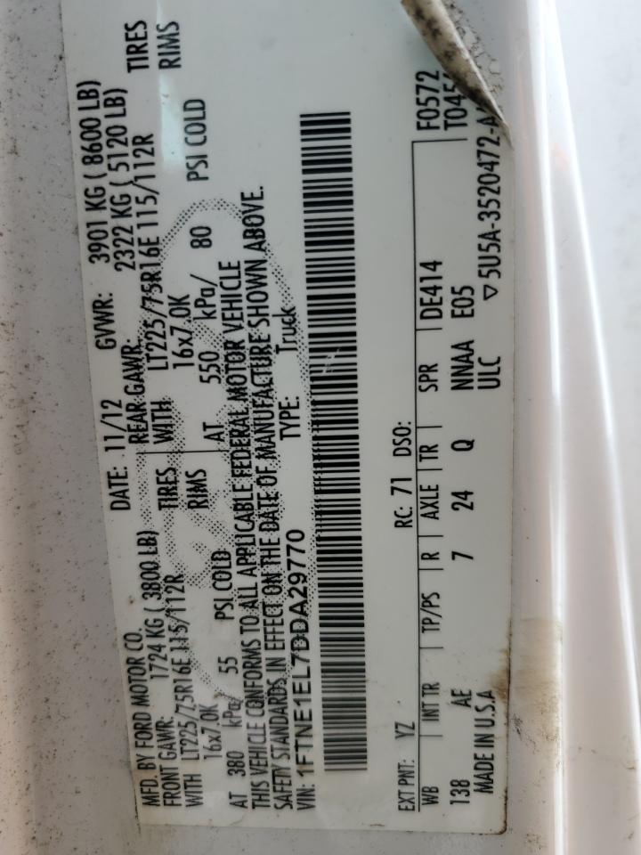2013 Ford Econoline E150 Van VIN: 1FTNE1EL7DDA29770 Lot: 56187995