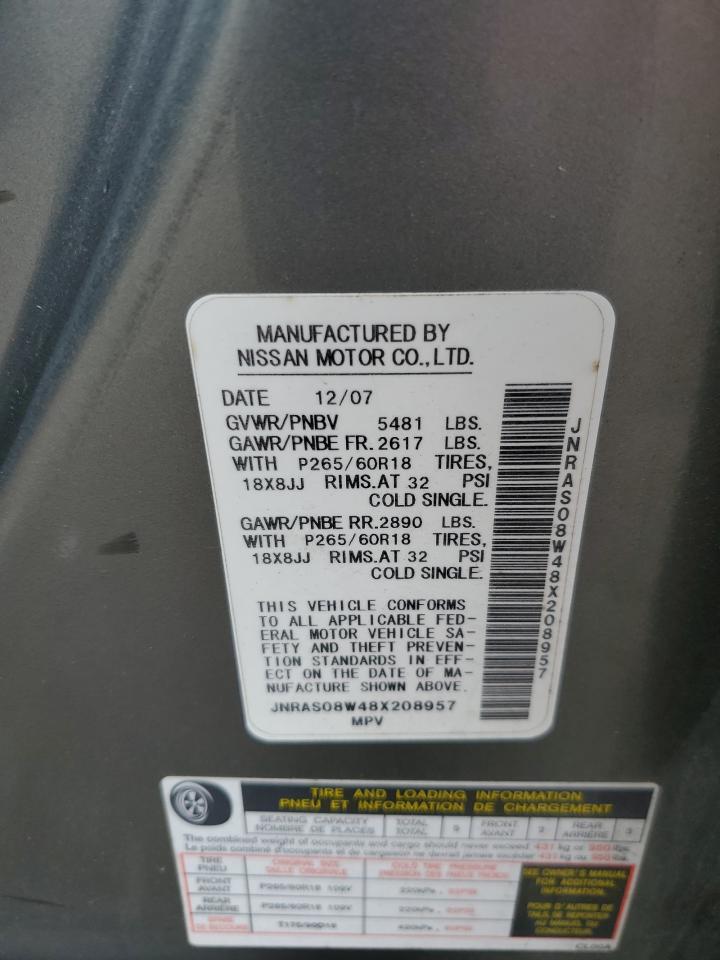 2008 Infiniti Fx35 VIN: JNRAS08W48X208957 Lot: 56516525