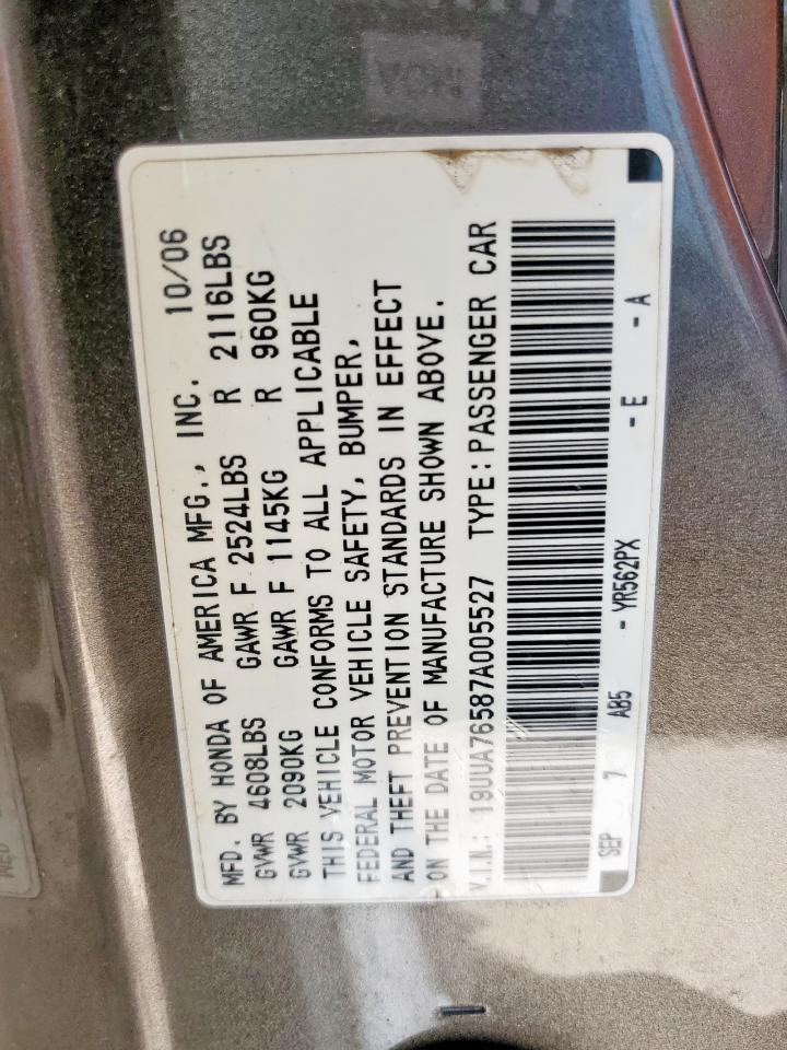 2007 Acura Tl Type S VIN: 19UUA76587A005527 Lot: 56866655