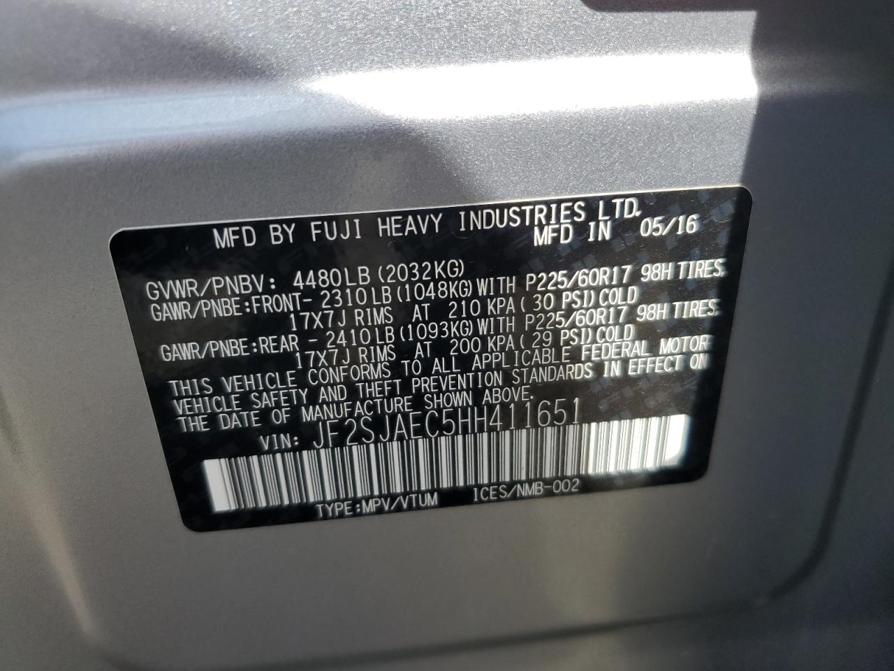 2017 Subaru Forester 2.5I Premium VIN: JF2SJAEC5HH411651 Lot: 57329295