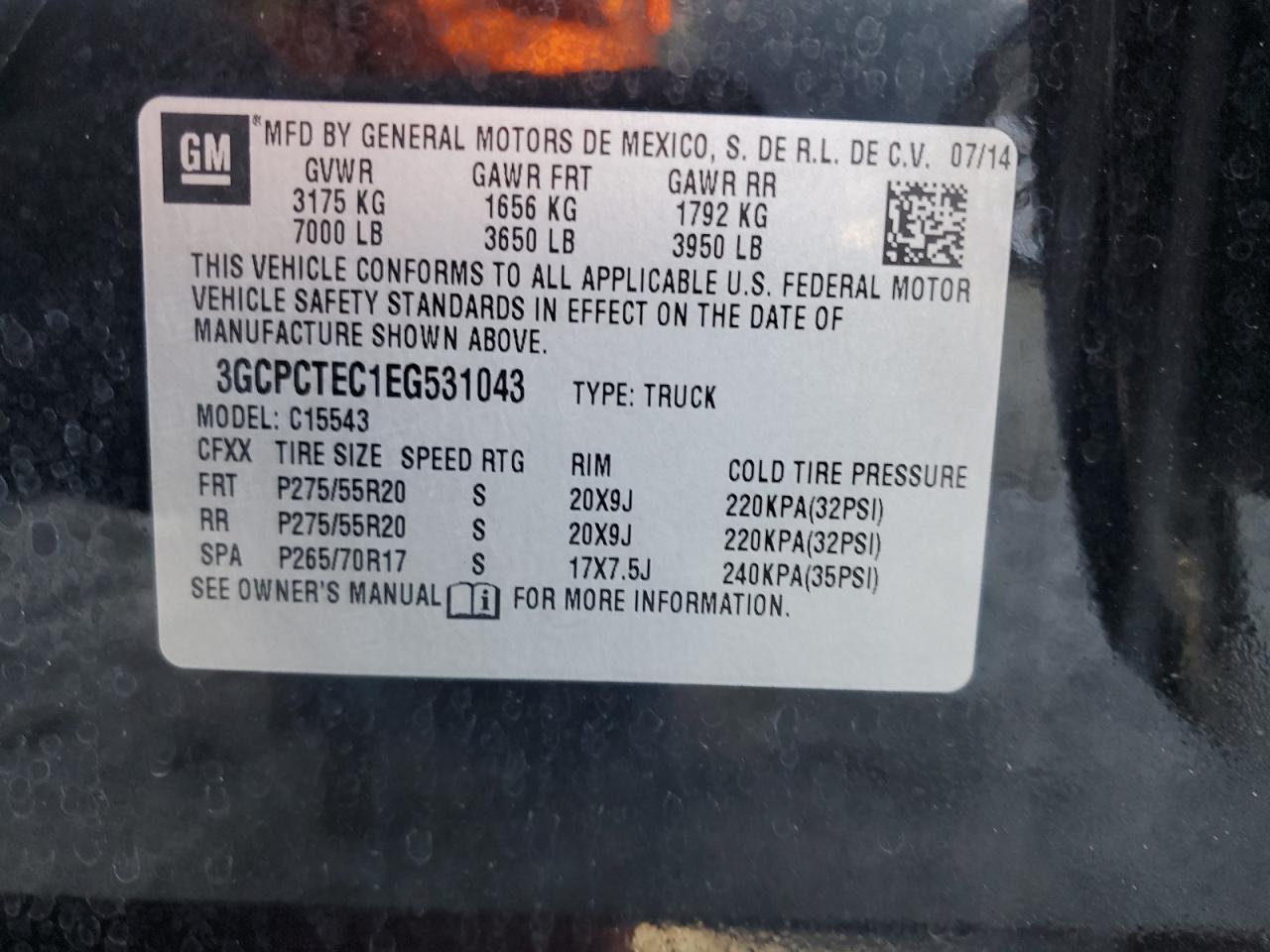 2014 Chevrolet Silverado C1500 High Country VIN: 3GCPCTEC1EG531043 Lot: 56691485