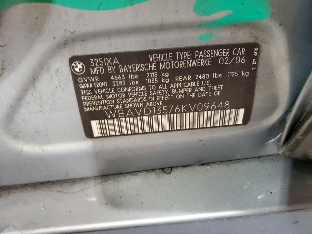 2006 BMW 325 Xi VIN: WBAVD13576KV09648 Lot: 56539975