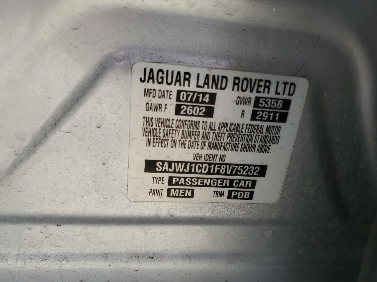 2015 Jaguar Xj VIN: SAJWJ1CD1F8V75232 Lot: 57605685