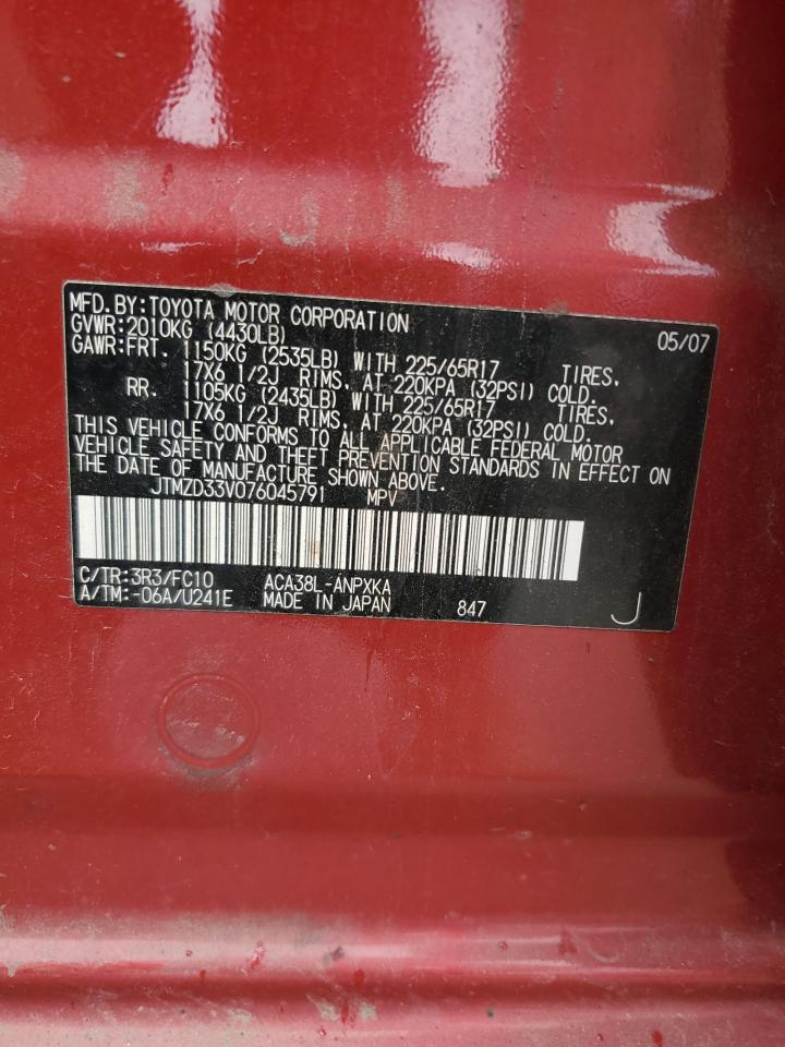 2007 Toyota Rav4 VIN: JTMZD33V076045791 Lot: 56917935