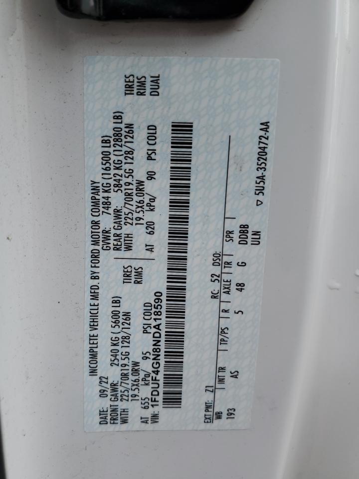 2022 Ford F450 Super Duty VIN: 1FDUF4GN8NDA18590 Lot: 54766265