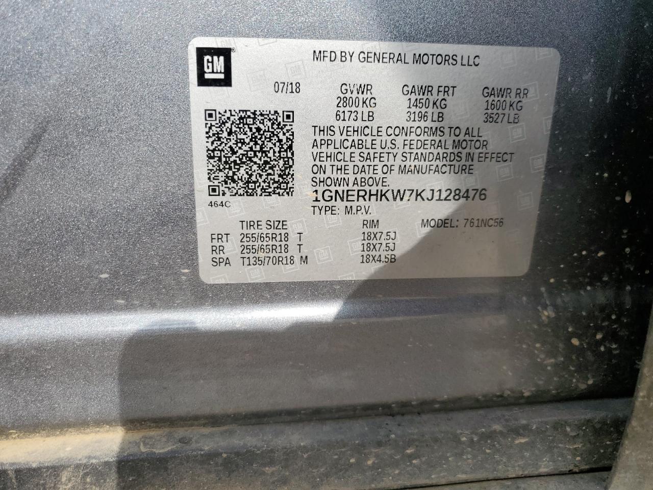 2019 Chevrolet Traverse Lt VIN: 1GNERHKW7KJ128476 Lot: 57052085