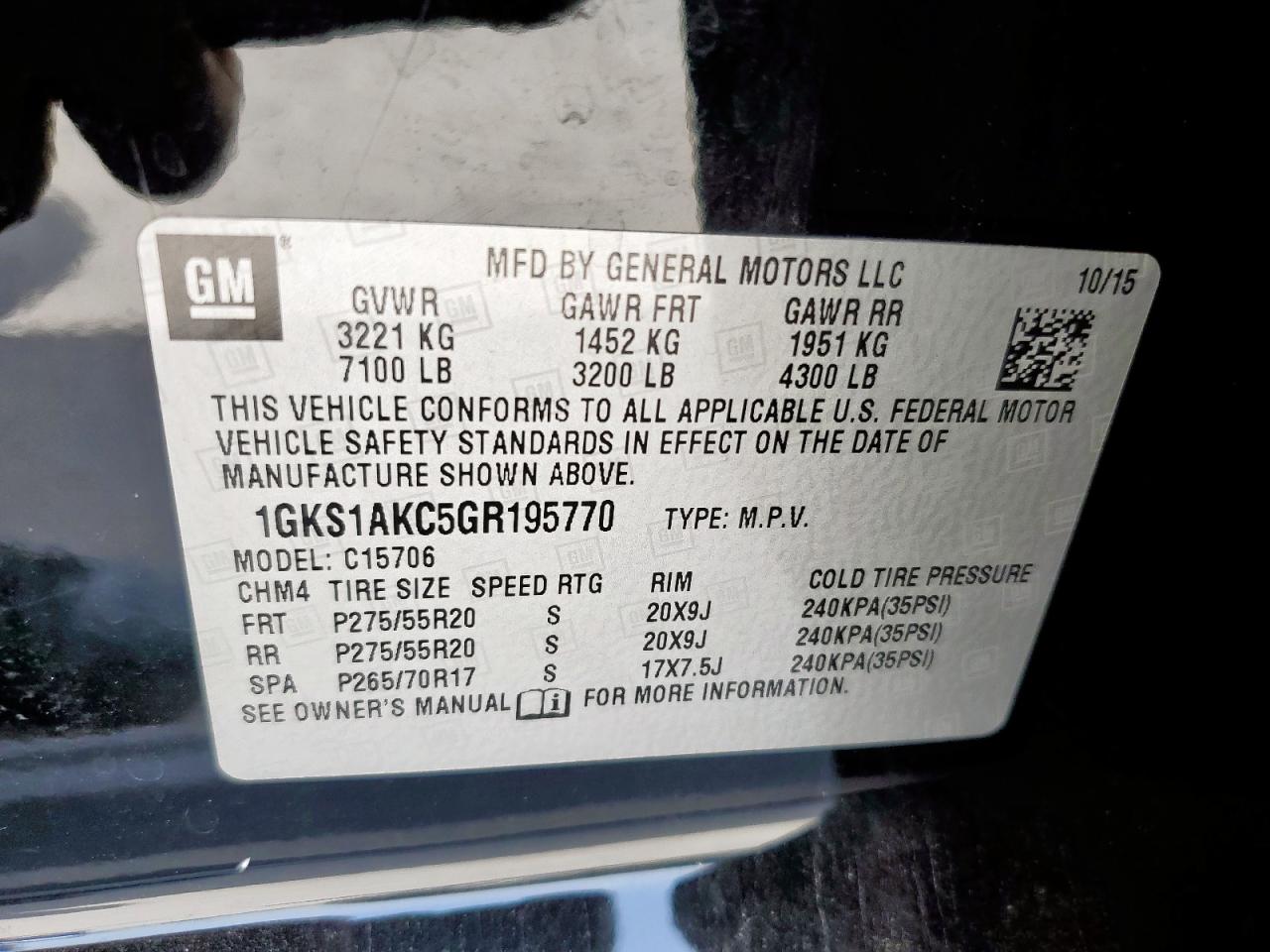 2016 GMC Yukon Sle VIN: 1GKS1AKC5GR195770 Lot: 56983355