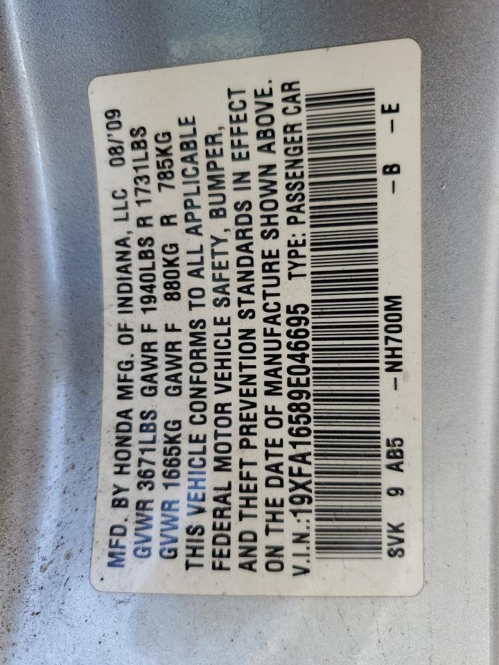 2009 Honda Civic Lx VIN: 19XFA16589E046695 Lot: 56252755