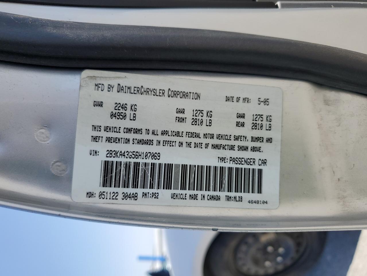 2006 Dodge Charger Se VIN: 2B3KA43G56H107069 Lot: 58580845