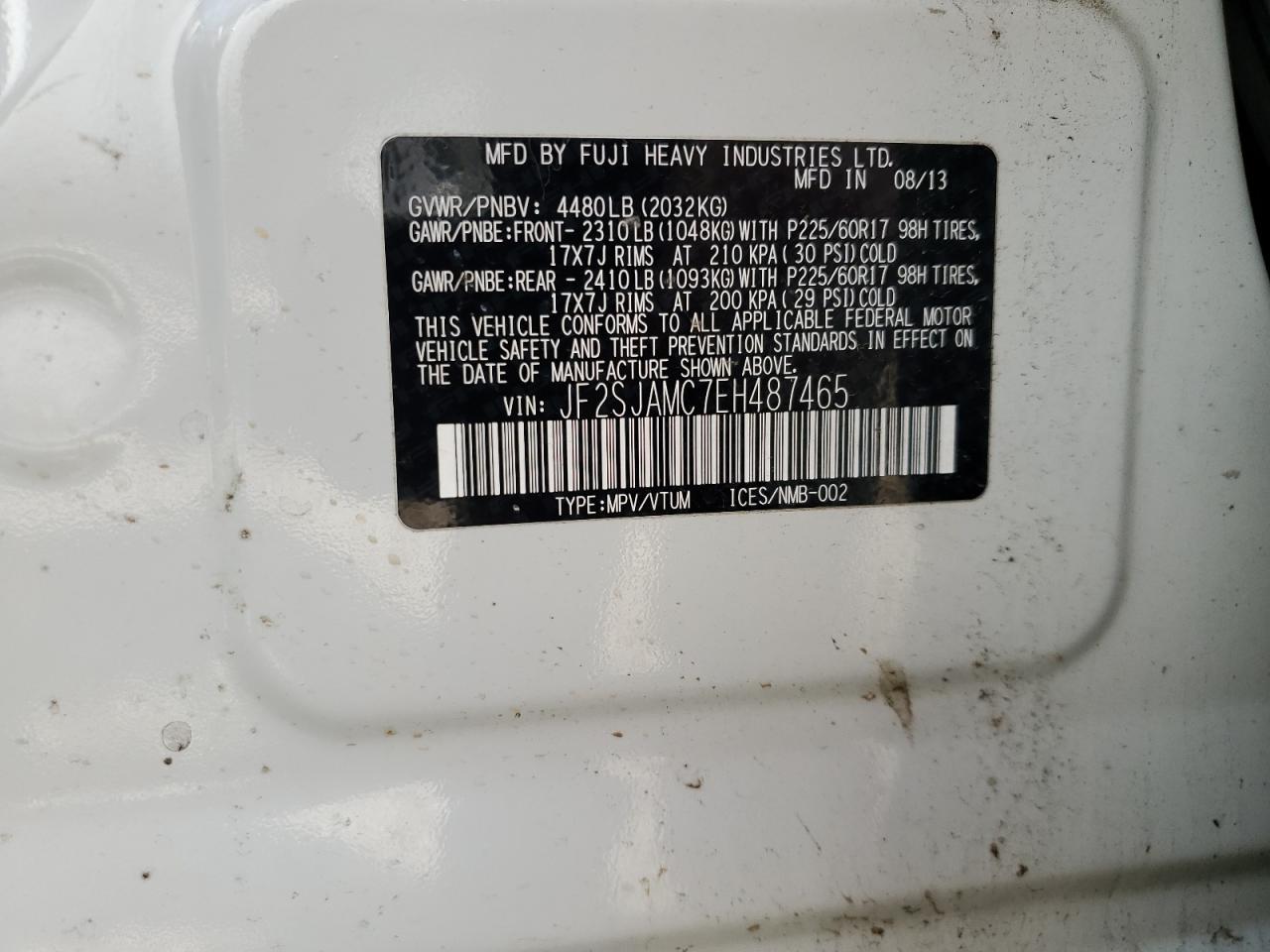 2014 Subaru Forester 2.5I Touring VIN: JF2SJAMC7EH487465 Lot: 57046435