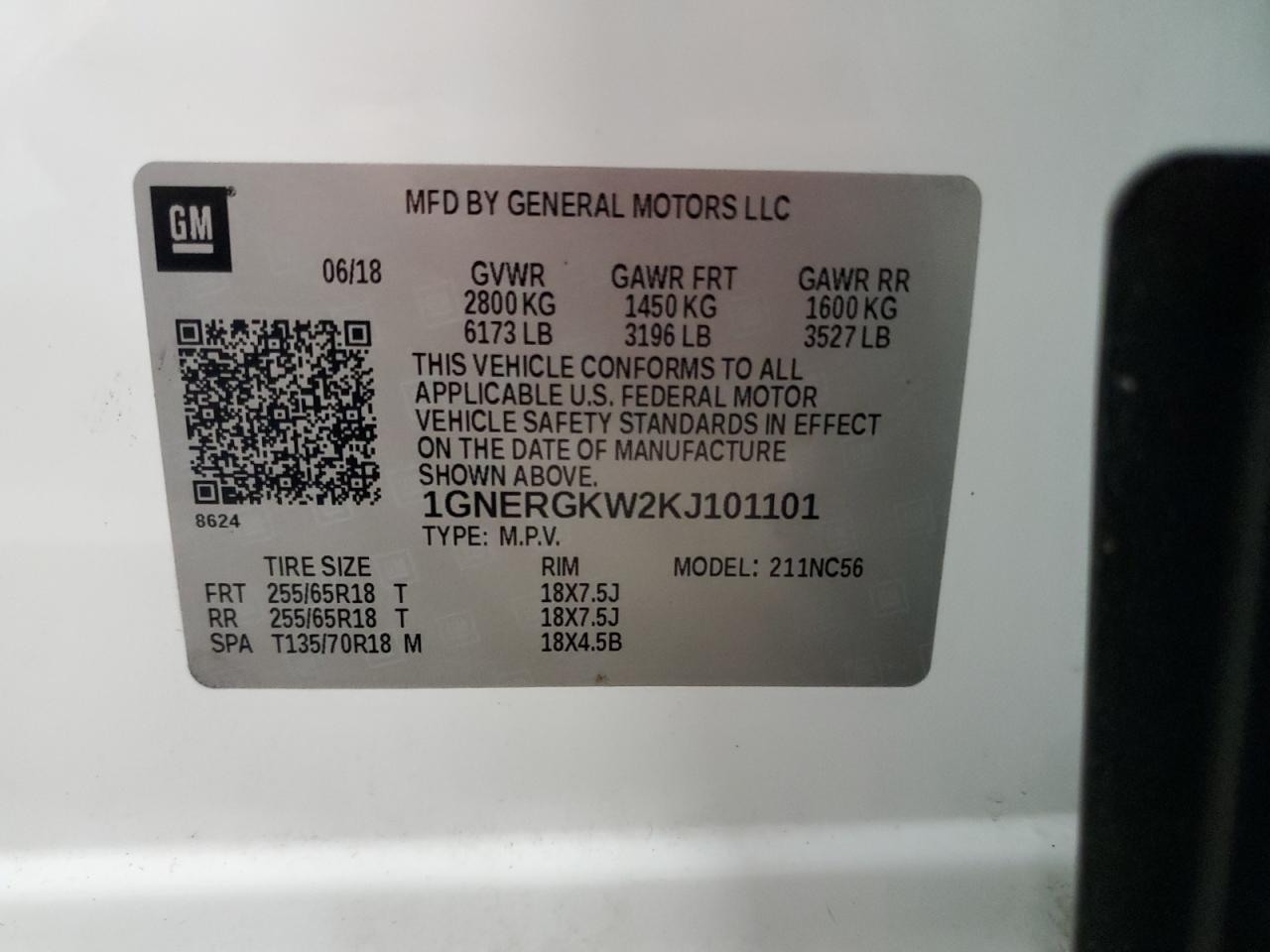 2019 Chevrolet Traverse Lt VIN: 1GNERGKW2KJ101101 Lot: 57296775