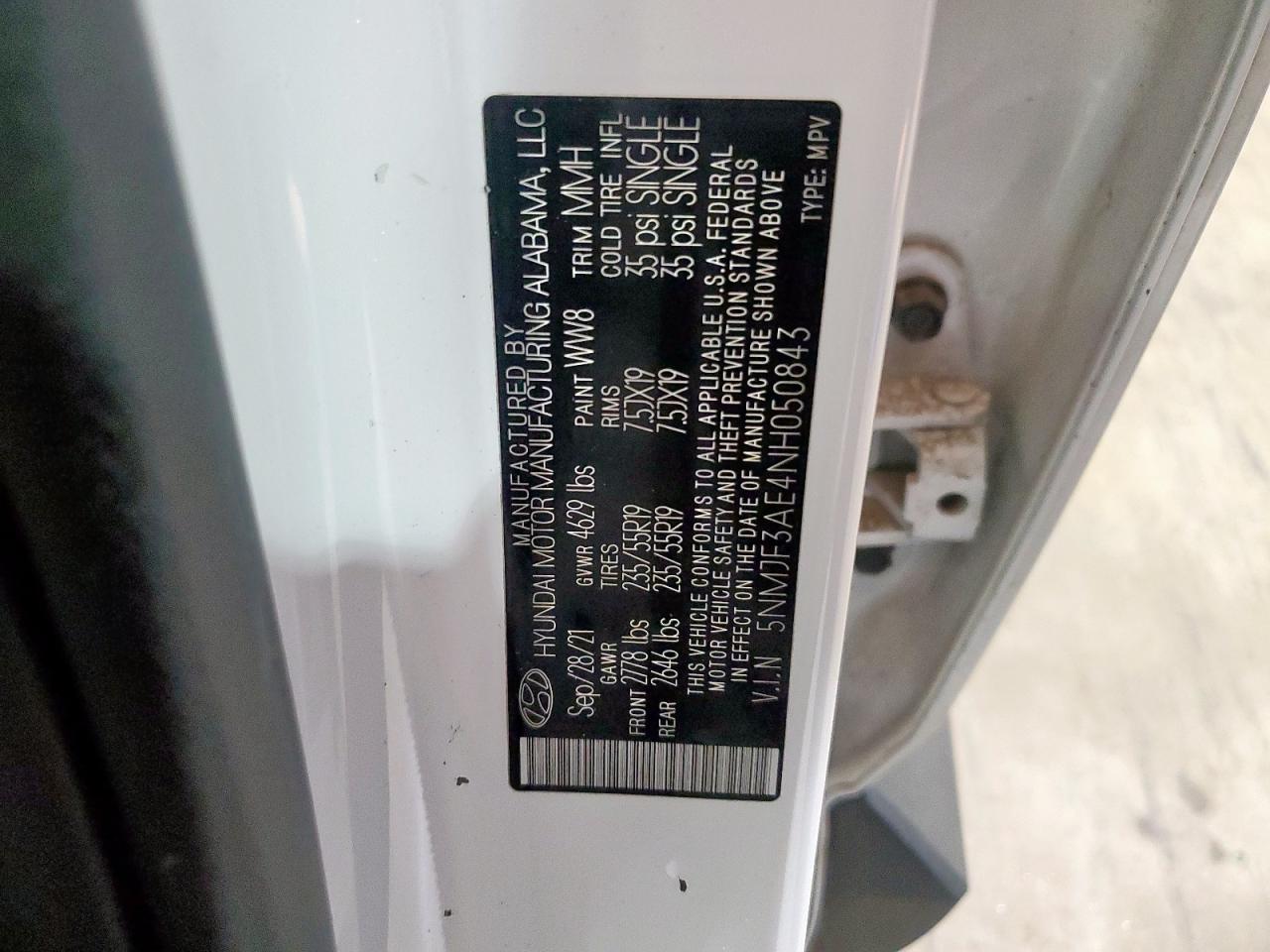 2022 Hyundai Tucson Sel VIN: 5NMJF3AE4NH050843 Lot: 57270395