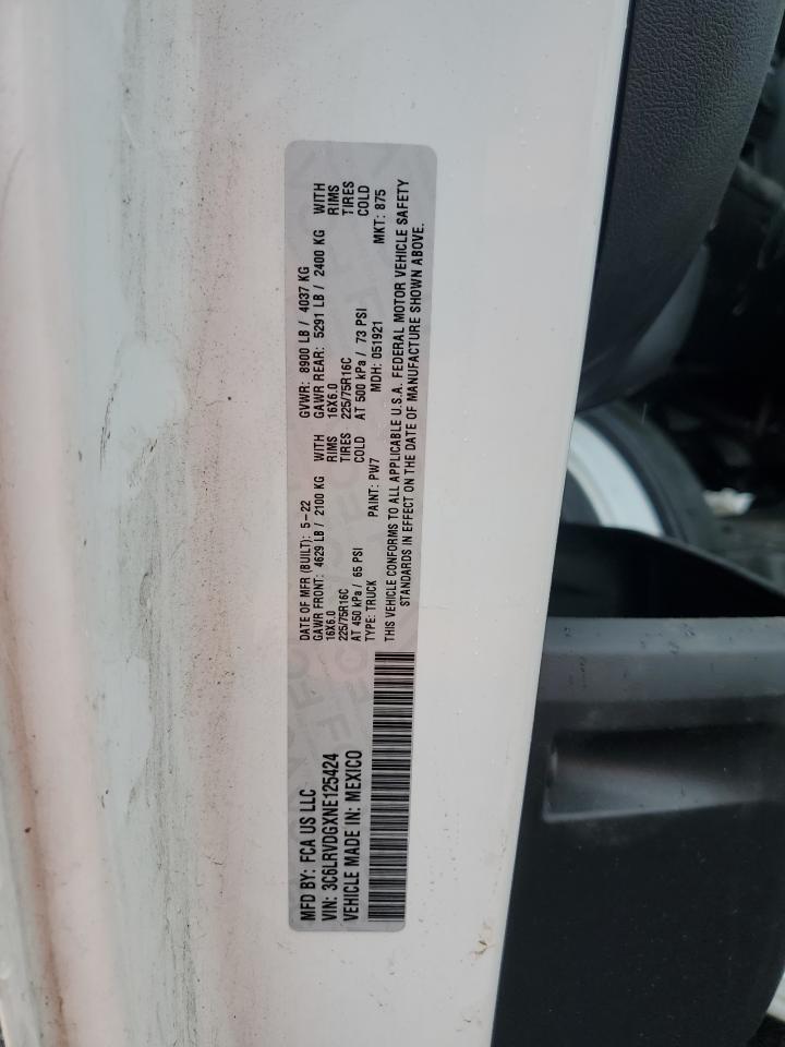 2022 Ram Promaster 2500 2500 High VIN: 3C6LRVDGXNE125424 Lot: 56683245