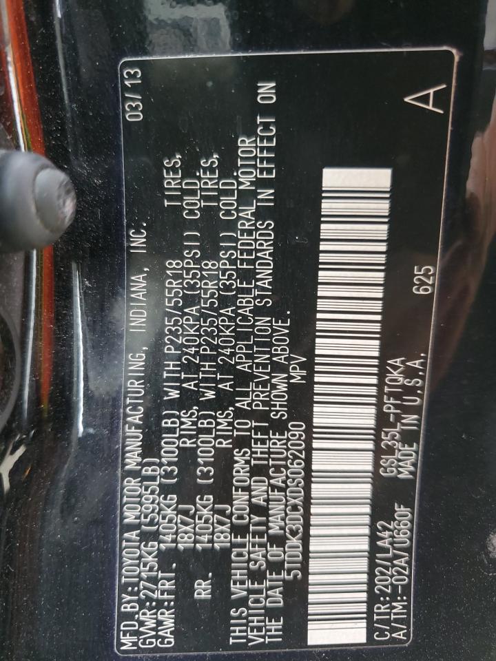 2013 Toyota Sienna Xle VIN: 5TDDK3DCXDS062090 Lot: 57290895
