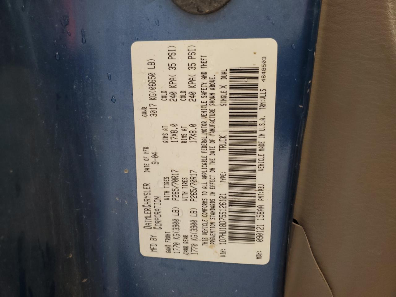 2005 Dodge Ram 1500 St VIN: 1D7HU18D75S126121 Lot: 55577995
