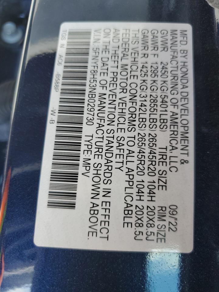 2022 Honda Passport Exl VIN: 5FNYF8H53NB029730 Lot: 55752915