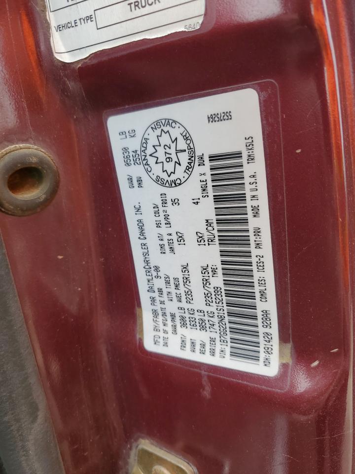 2001 Dodge Dakota VIN: 1B7GG22N81S152399 Lot: 58543135