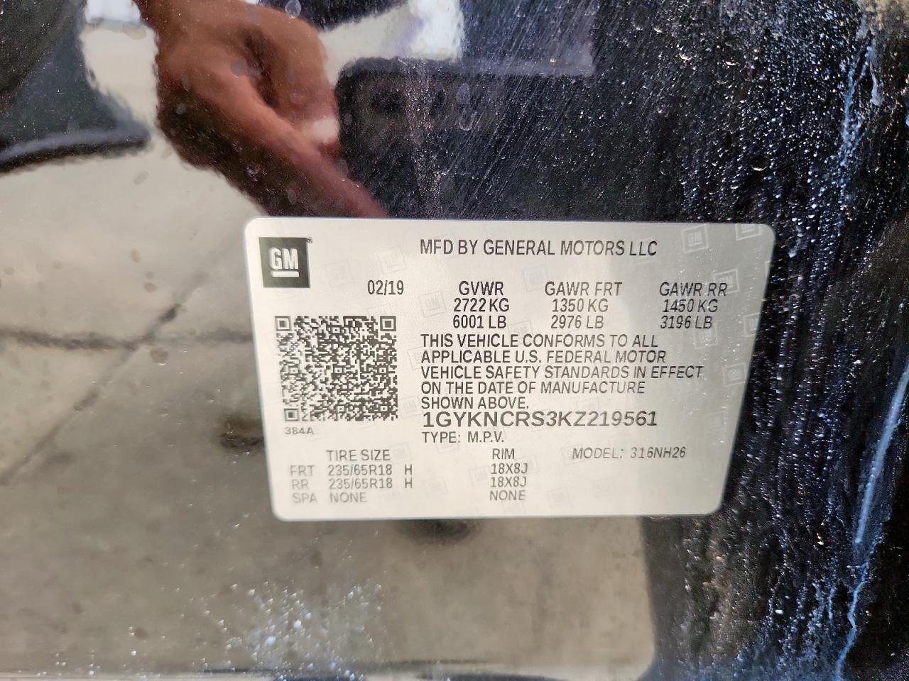 2019 Cadillac Xt5 Luxury VIN: 1GYKNCRS3KZ219561 Lot: 57456115