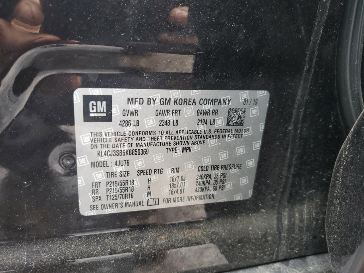 2019 Buick Encore VIN: KL4CJ3SB6KB850369 Lot: 57107595