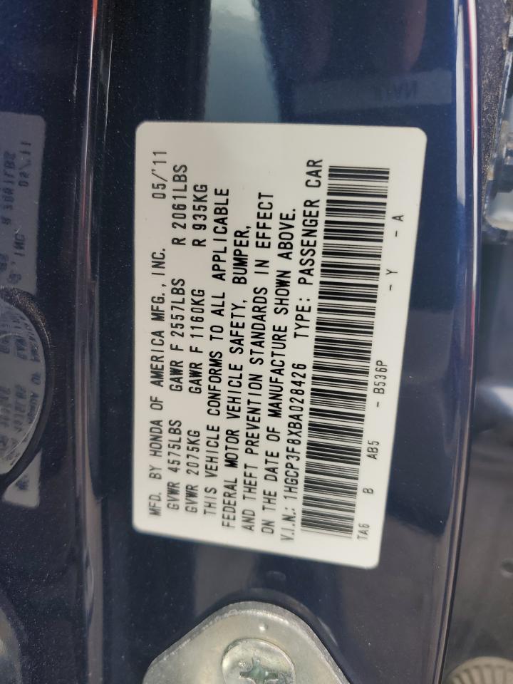 2011 Honda Accord Exl VIN: 1HGCP3F8XBA028426 Lot: 57123545