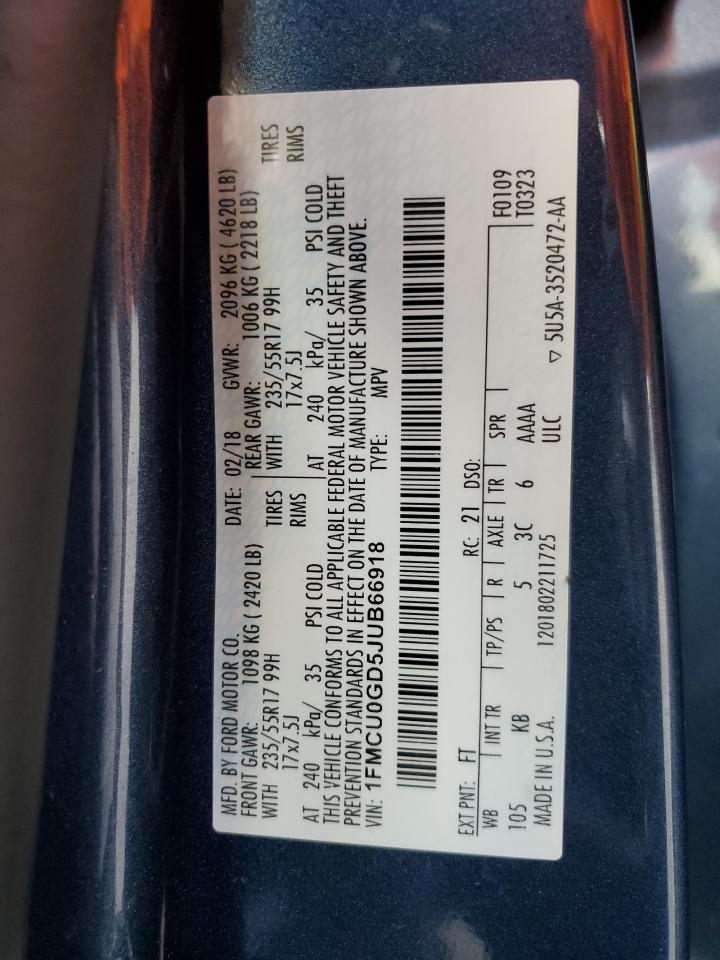 2018 Ford Escape Se VIN: 1FMCU0GD5JUB66918 Lot: 57285495