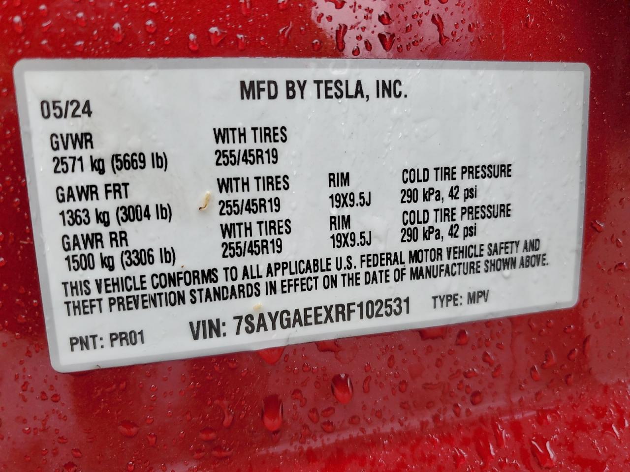 2024 Tesla Model Y VIN: 7SAYGAEEXRF102531 Lot: 58225805