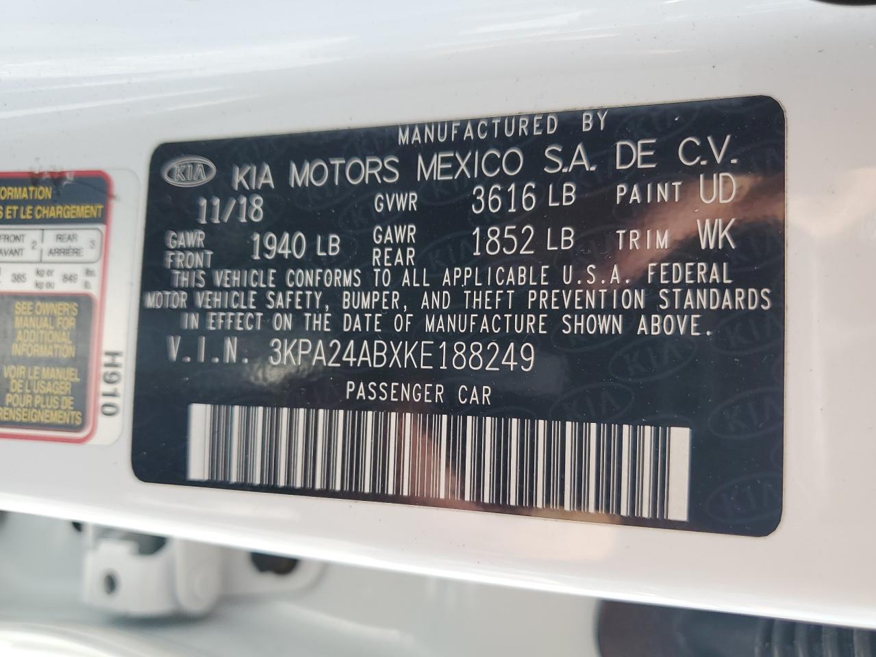 2019 Kia Rio S VIN: 3KPA24ABXKE188249 Lot: 57121955