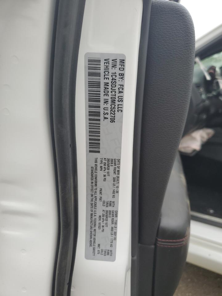 2021 Dodge Durango R/T VIN: 1C4SDJCT0MC522706 Lot: 59016975