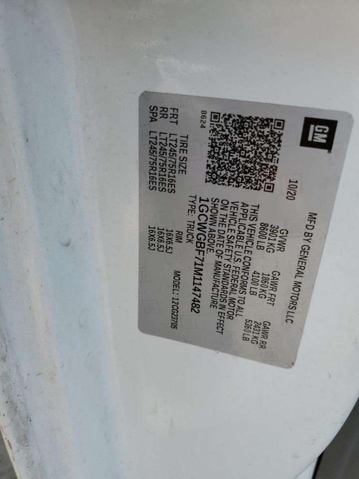 2021 Chevrolet Express G2500 VIN: 1GCWGBF71M1147482 Lot: 52918765