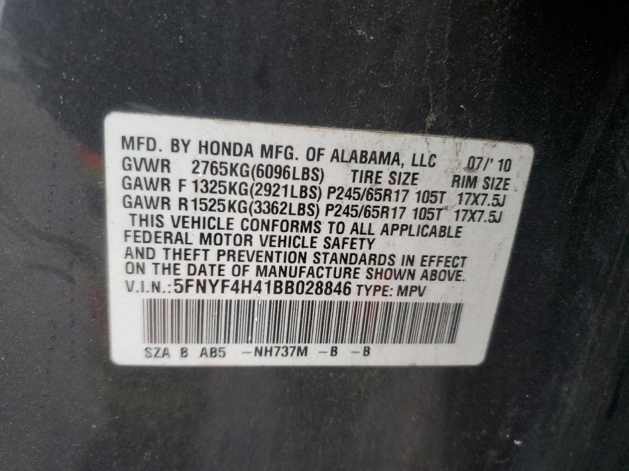 2011 Honda Pilot Ex VIN: 5FNYF4H41BB028846 Lot: 55905215