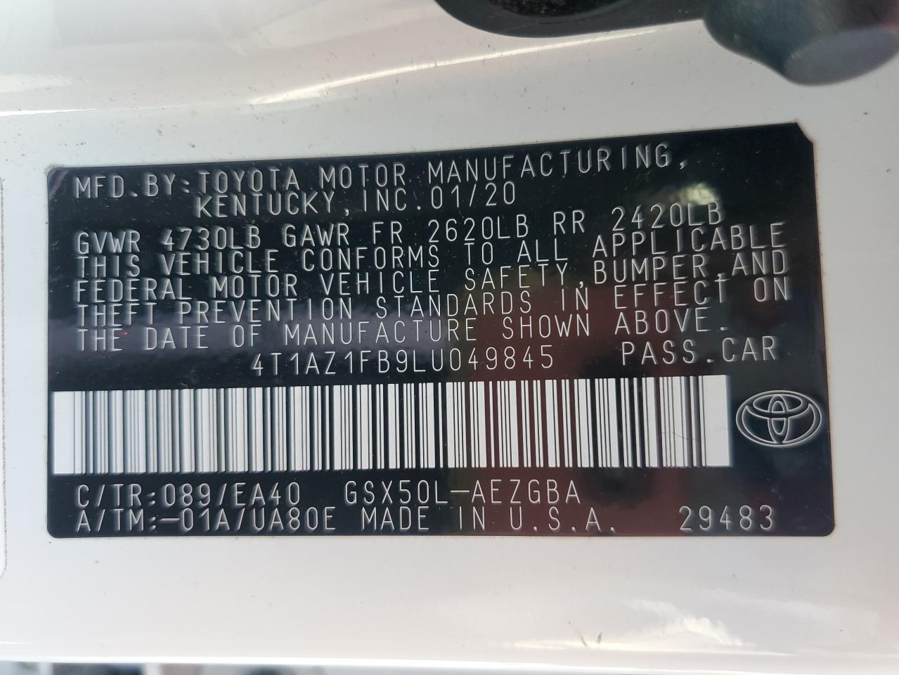 2020 Toyota Avalon Xle VIN: 4T1AZ1FB9LU049845 Lot: 57361525