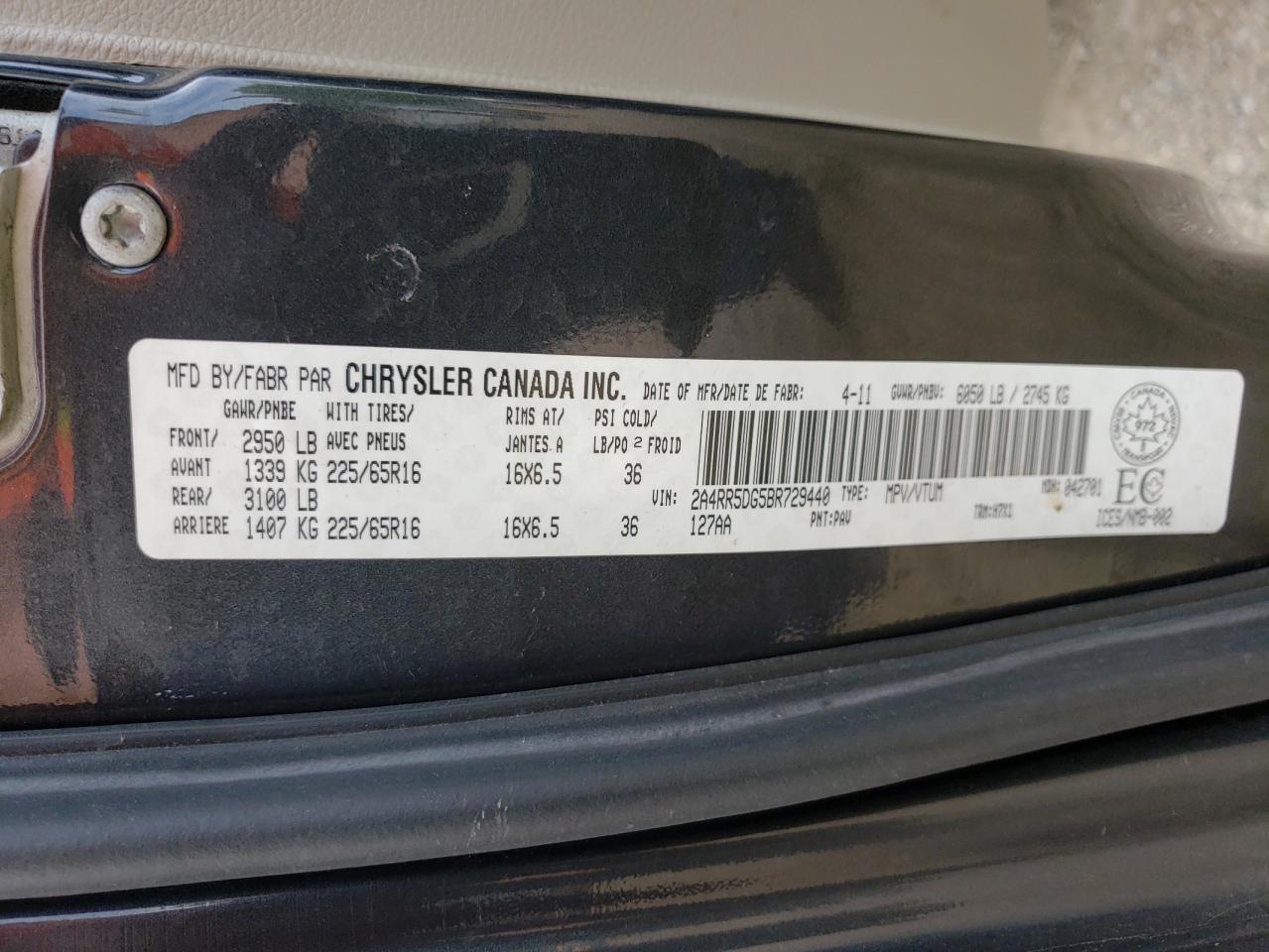 2011 Chrysler Town & Country Touring VIN: 2A4RR5DG5BR729440 Lot: 56119865