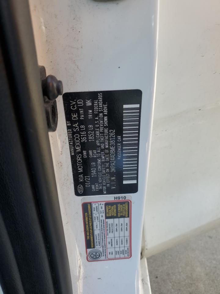 2021 Kia Rio Lx VIN: 3KPA24AD8ME381262 Lot: 57216025