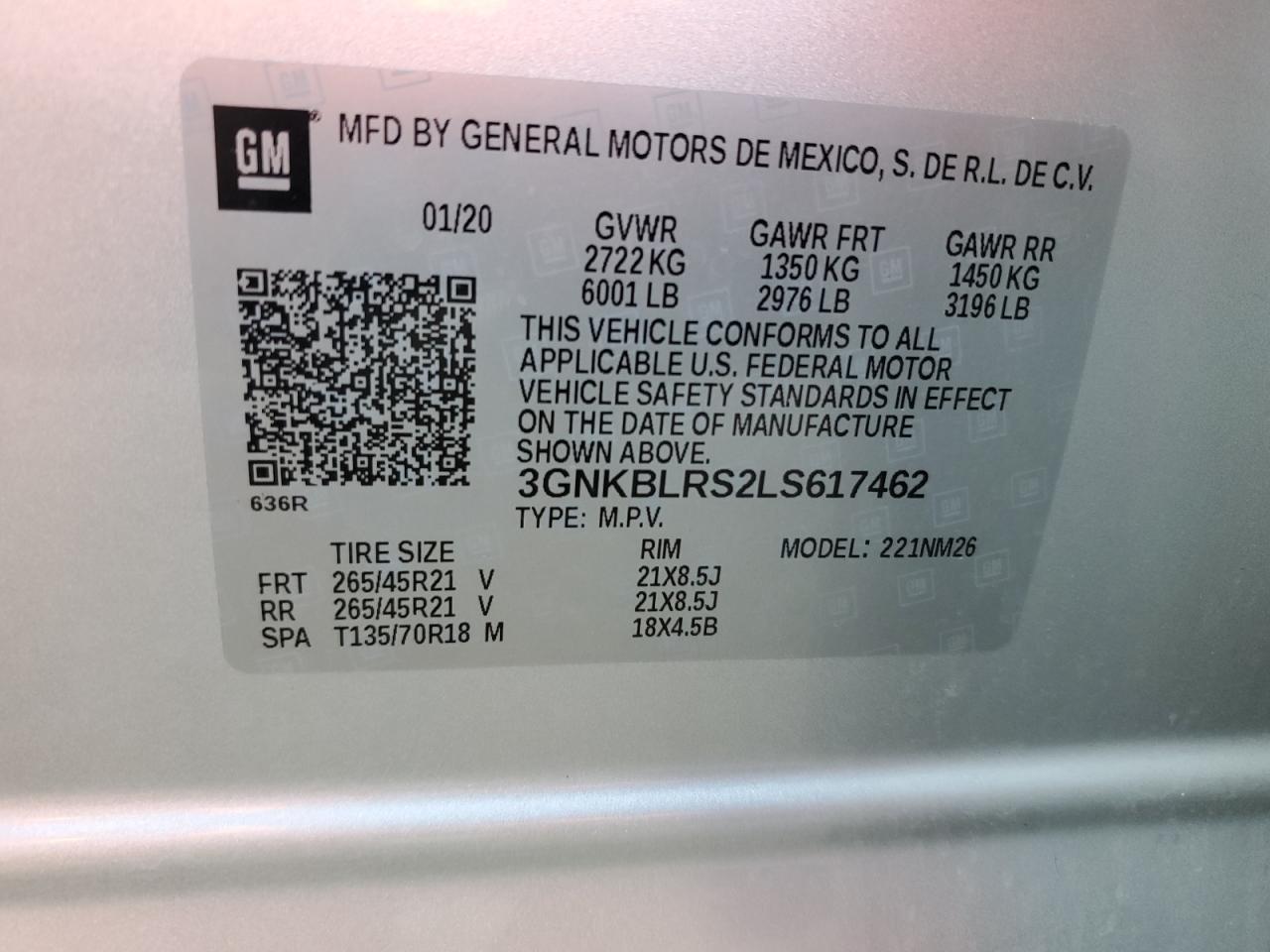 2020 Chevrolet Blazer Premier VIN: 3GNKBLRS2LS617462 Lot: 56729655