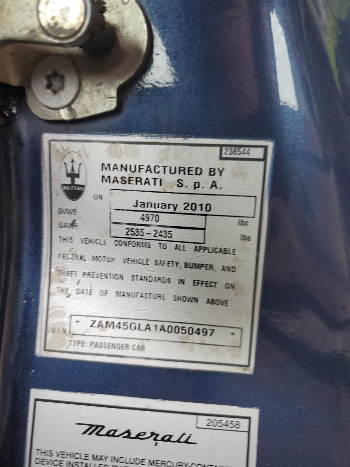 2010 Maserati Granturismo VIN: ZAM45GLA1A0050497 Lot: 56886085