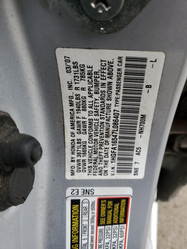 2007 Honda Civic Lx VIN: 1HGFA16547L086407 Lot: 58488525