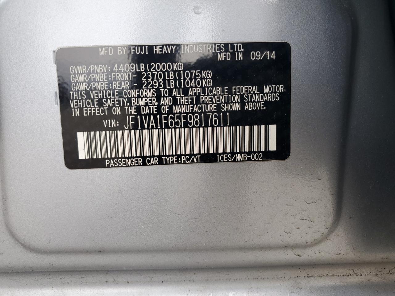 2015 Subaru Wrx Premium VIN: JF1VA1F65F9817611 Lot: 56483685