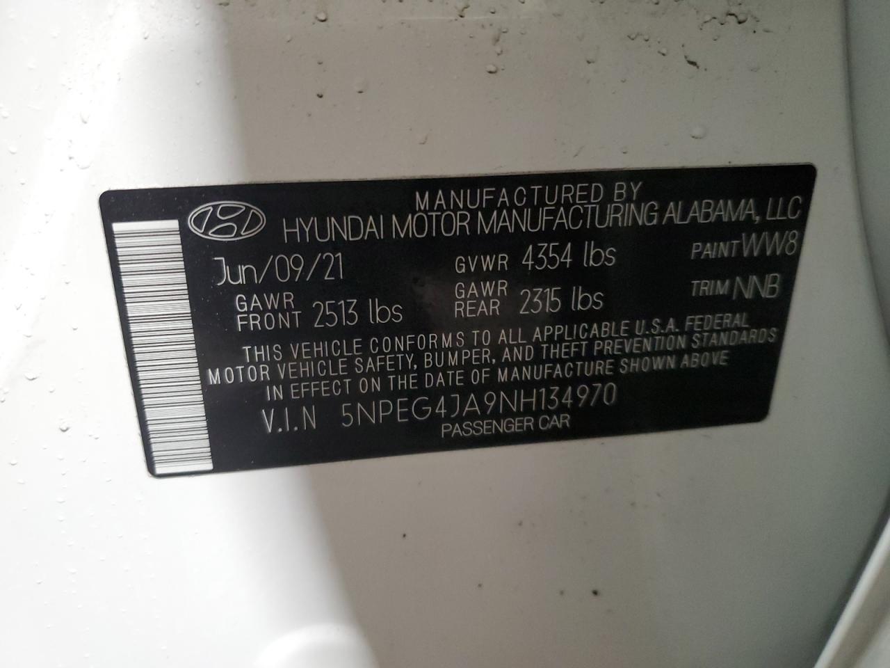 2022 Hyundai Sonata Se VIN: 5NPEG4JA9NH134970 Lot: 55133085