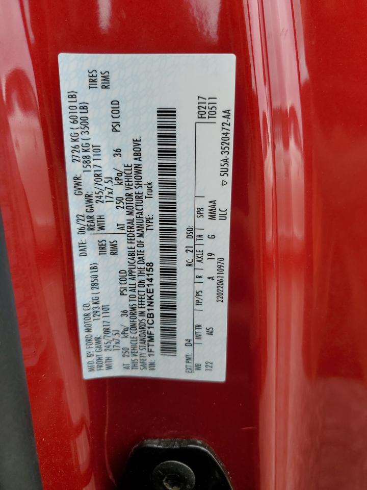 2022 Ford F150 VIN: 1FTMF1CB1NKE14158 Lot: 56184305