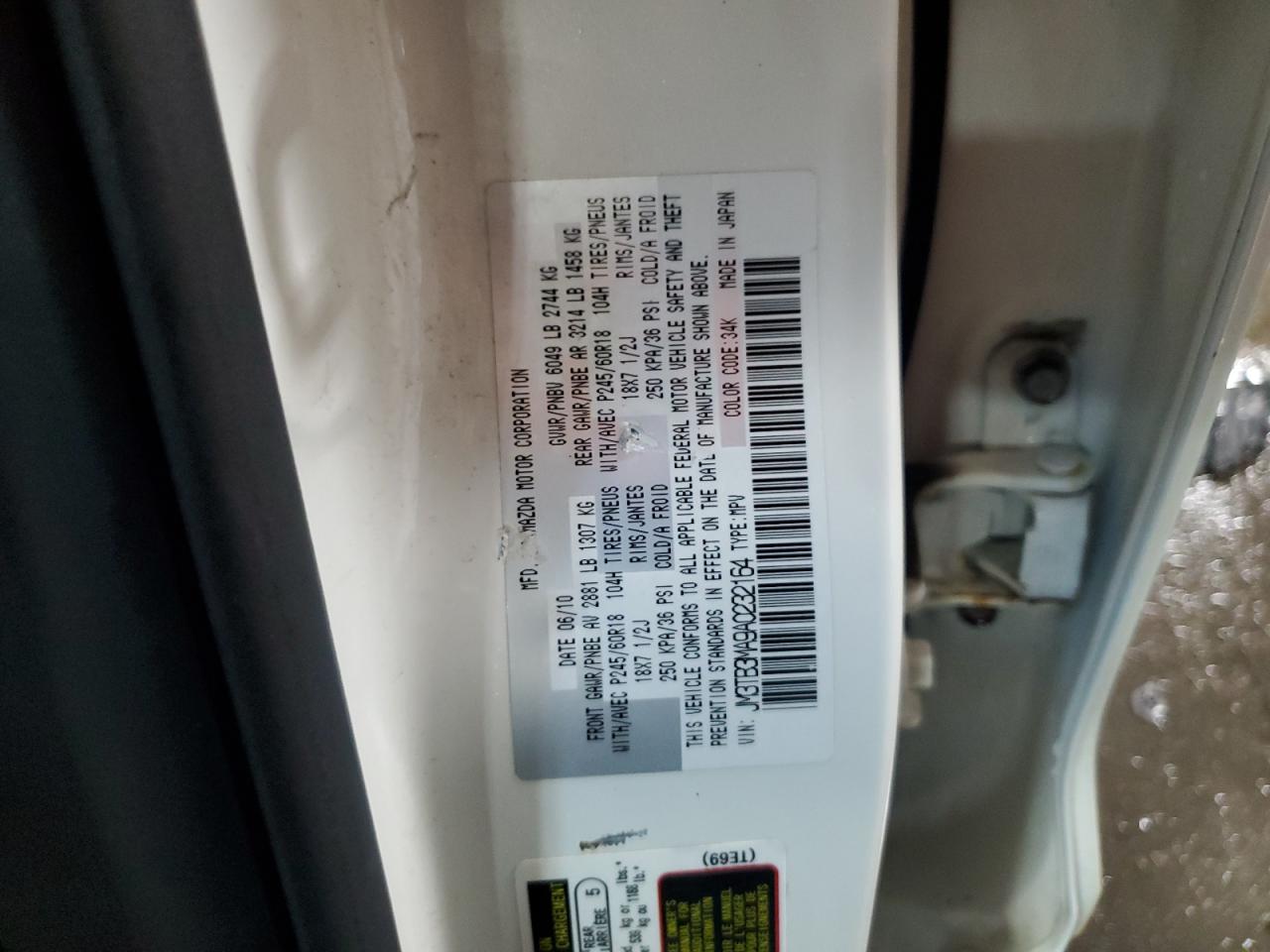 2010 Mazda Cx-9 VIN: JM3TB3MA9A0232164 Lot: 58514055