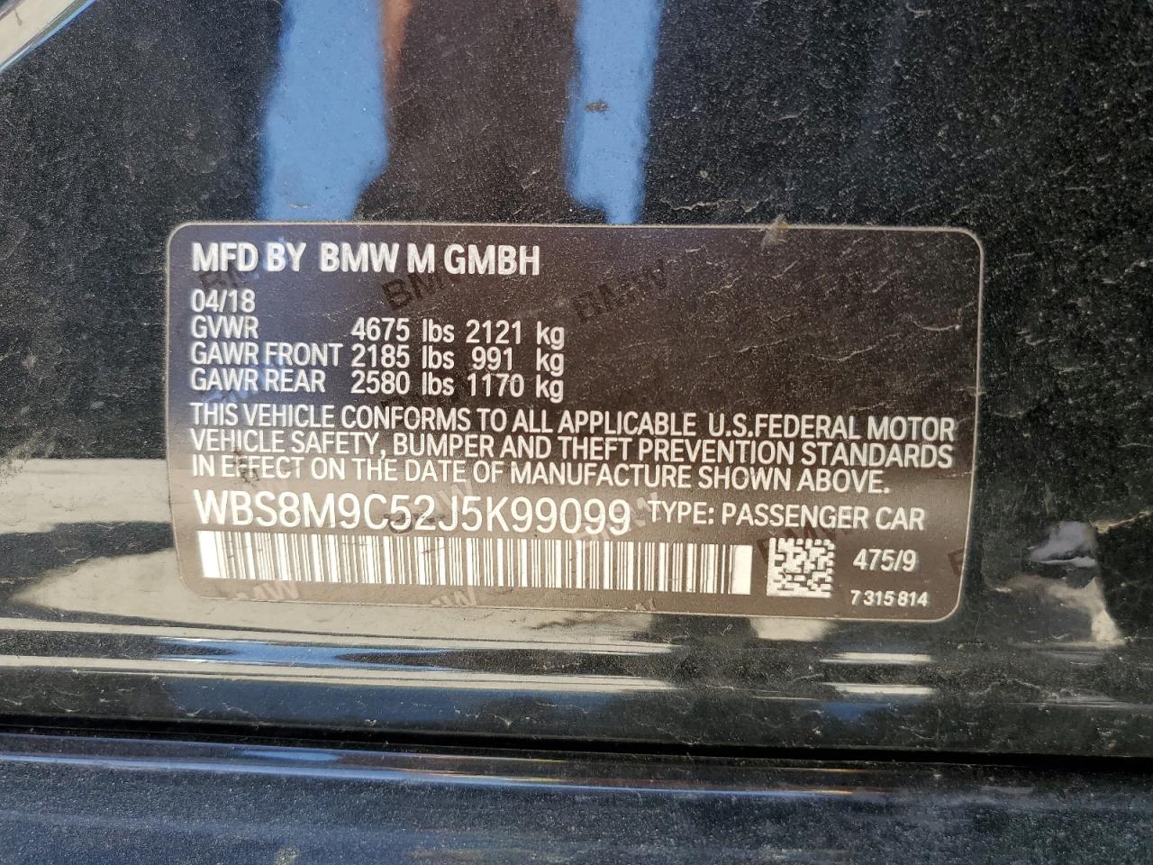 2018 BMW M3 VIN: WBS8M9C52J5K99099 Lot: 55144795