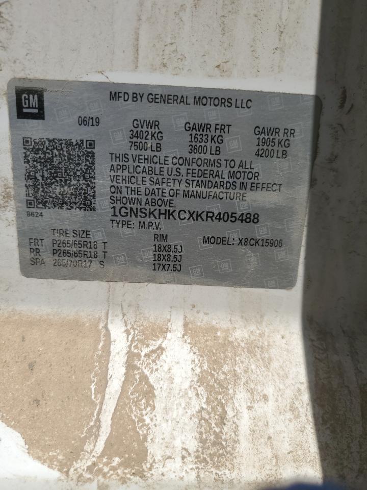 2019 Chevrolet Suburban K1500 Lt VIN: 1GNSKHKCXKR405488 Lot: 57905295