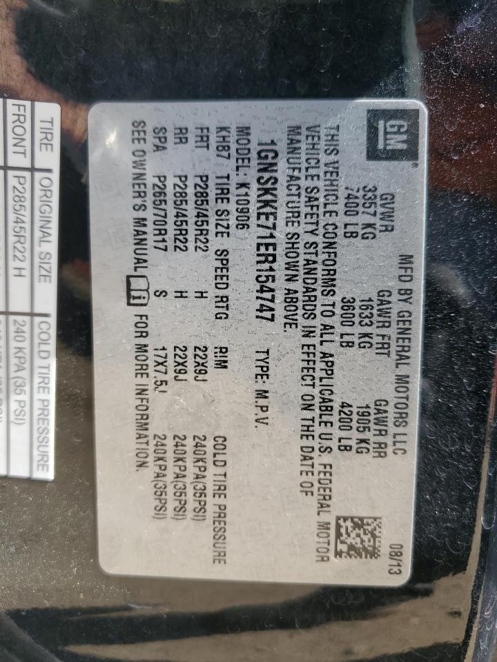 2014 Chevrolet Suburban K1500 Ltz VIN: 1GNSKKE71ER154747 Lot: 56586755