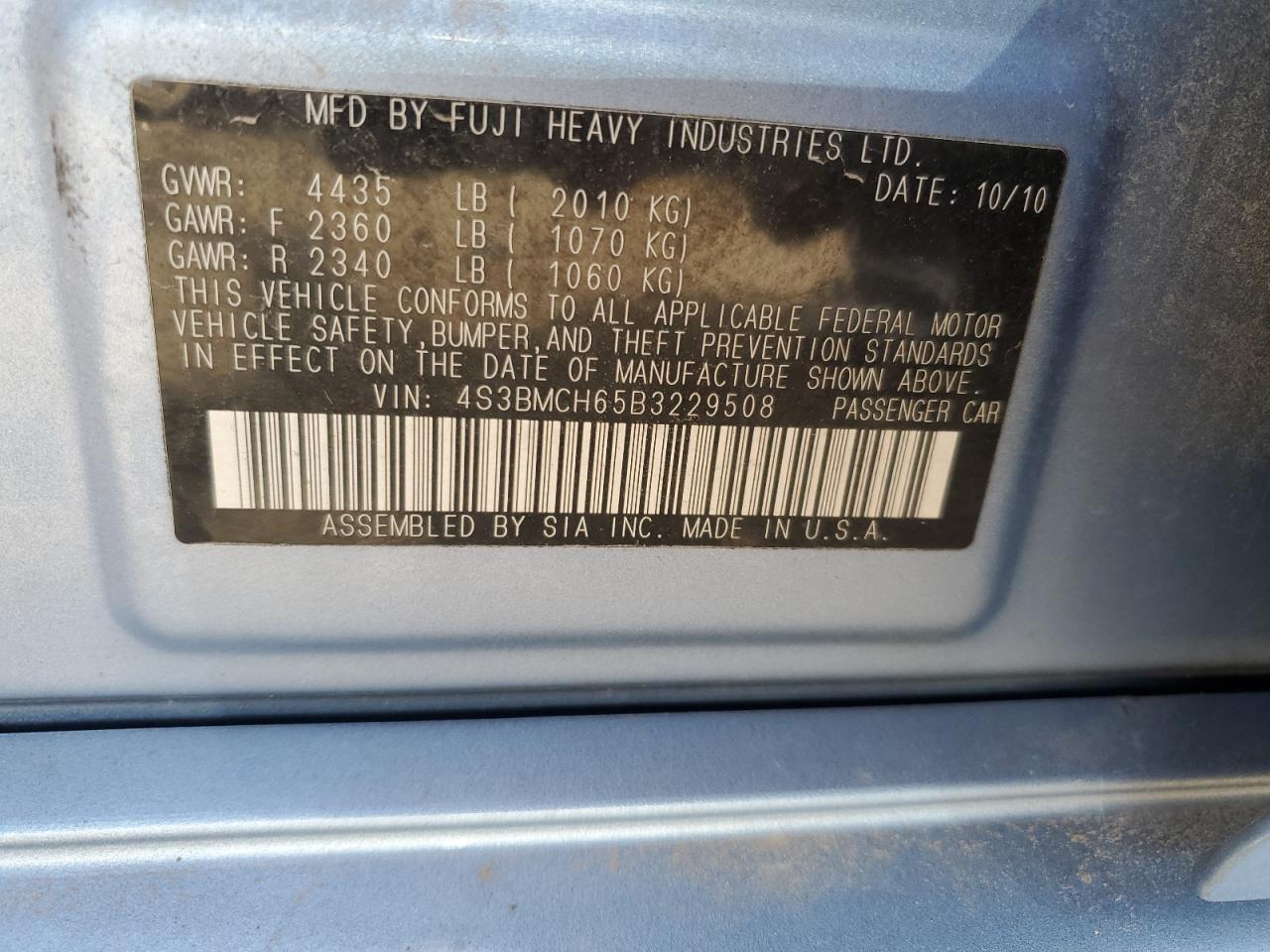 2011 Subaru Legacy 2.5I Premium VIN: 4S3BMCH65B3229508 Lot: 56560535