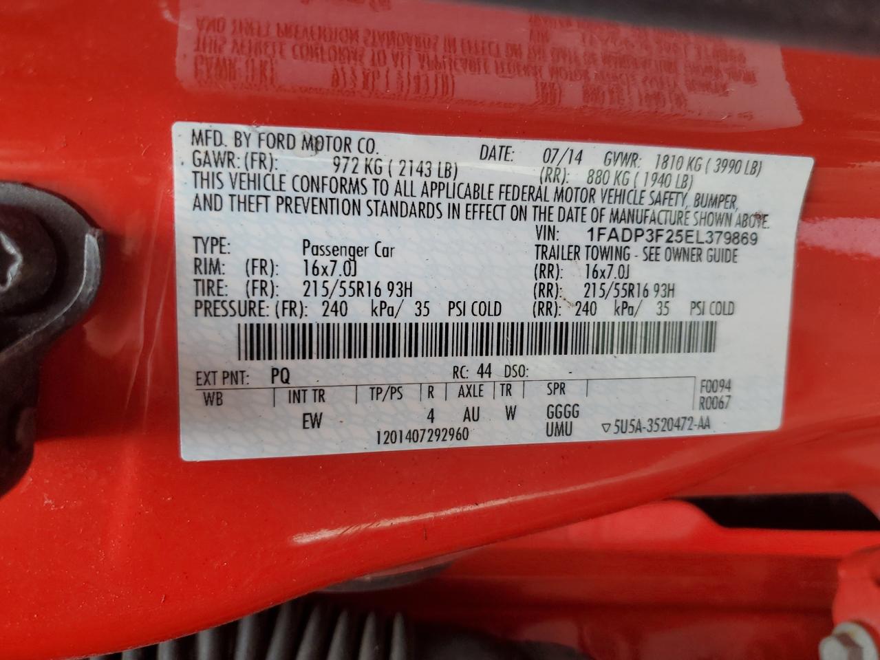2014 Ford Focus Se VIN: 1FADP3F25EL379869 Lot: 57448905