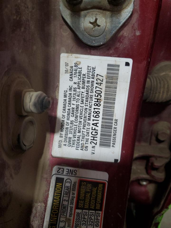 2008 Honda Civic Ex VIN: 2HGFA16818H507427 Lot: 56629185