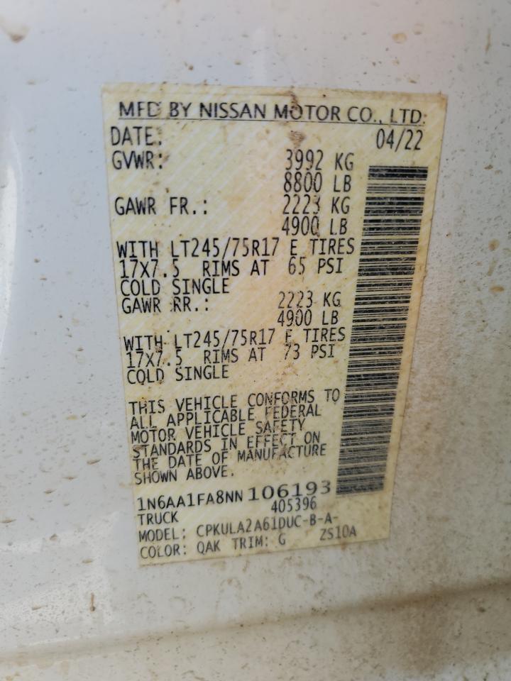 2022 Nissan Titan Xd S VIN: 1N6AA1FA8NN106193 Lot: 56479285