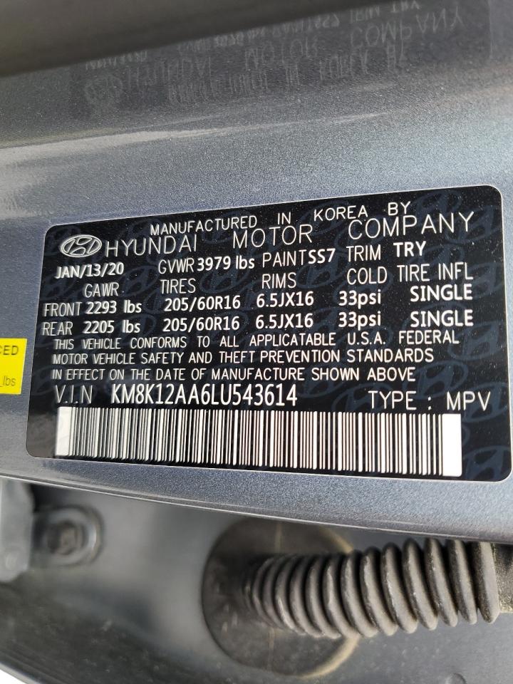 2020 Hyundai Kona Se VIN: KM8K12AA6LU543614 Lot: 56432015